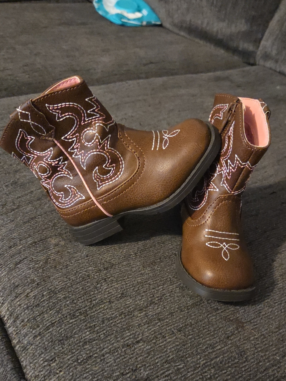 Girls Brown Western Cowboy Boots with Pink Accents